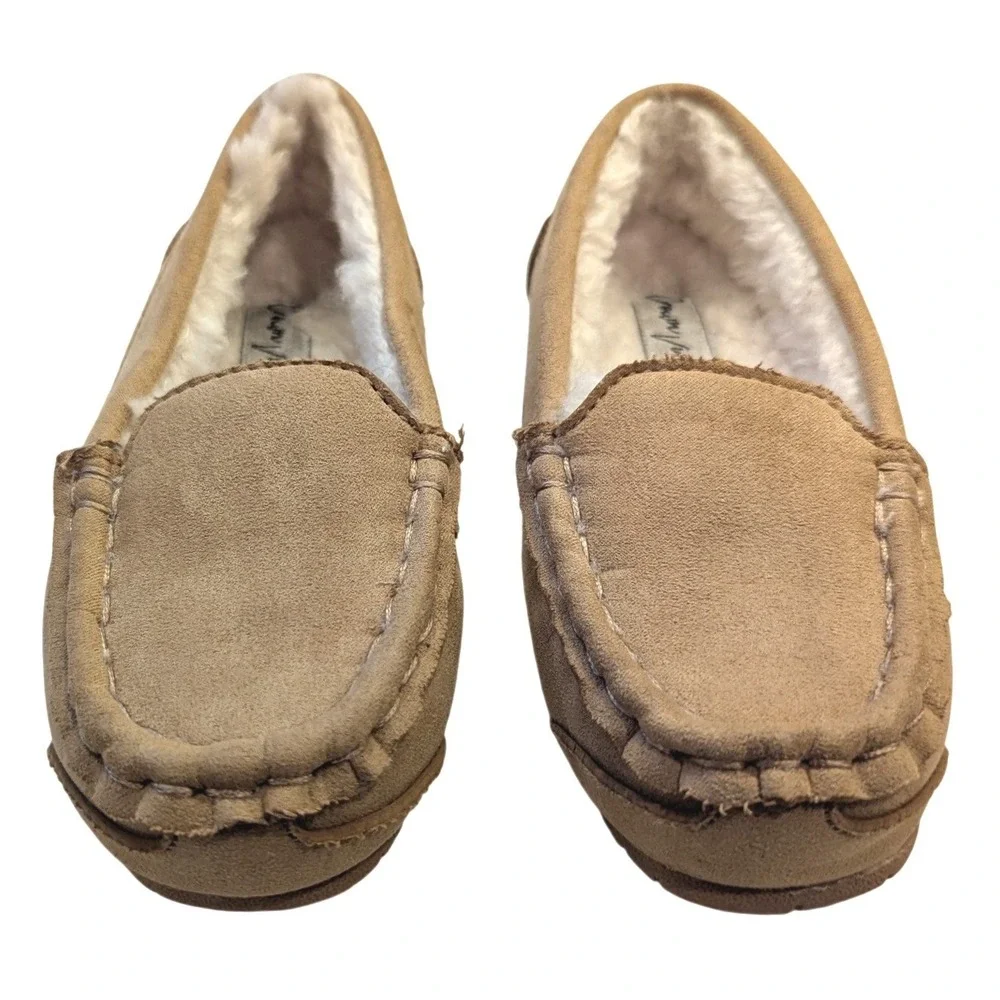 Crown Vintage Lil Miles Tan Faux Fur Lined Moccasin Slippers Kids Sz 10 Toddler
